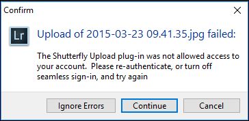 Shutterfly error message
